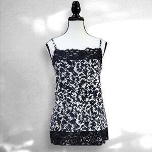 Boutique Essentials Black & White Lace-Trim Chemise Adjustable Straps Large